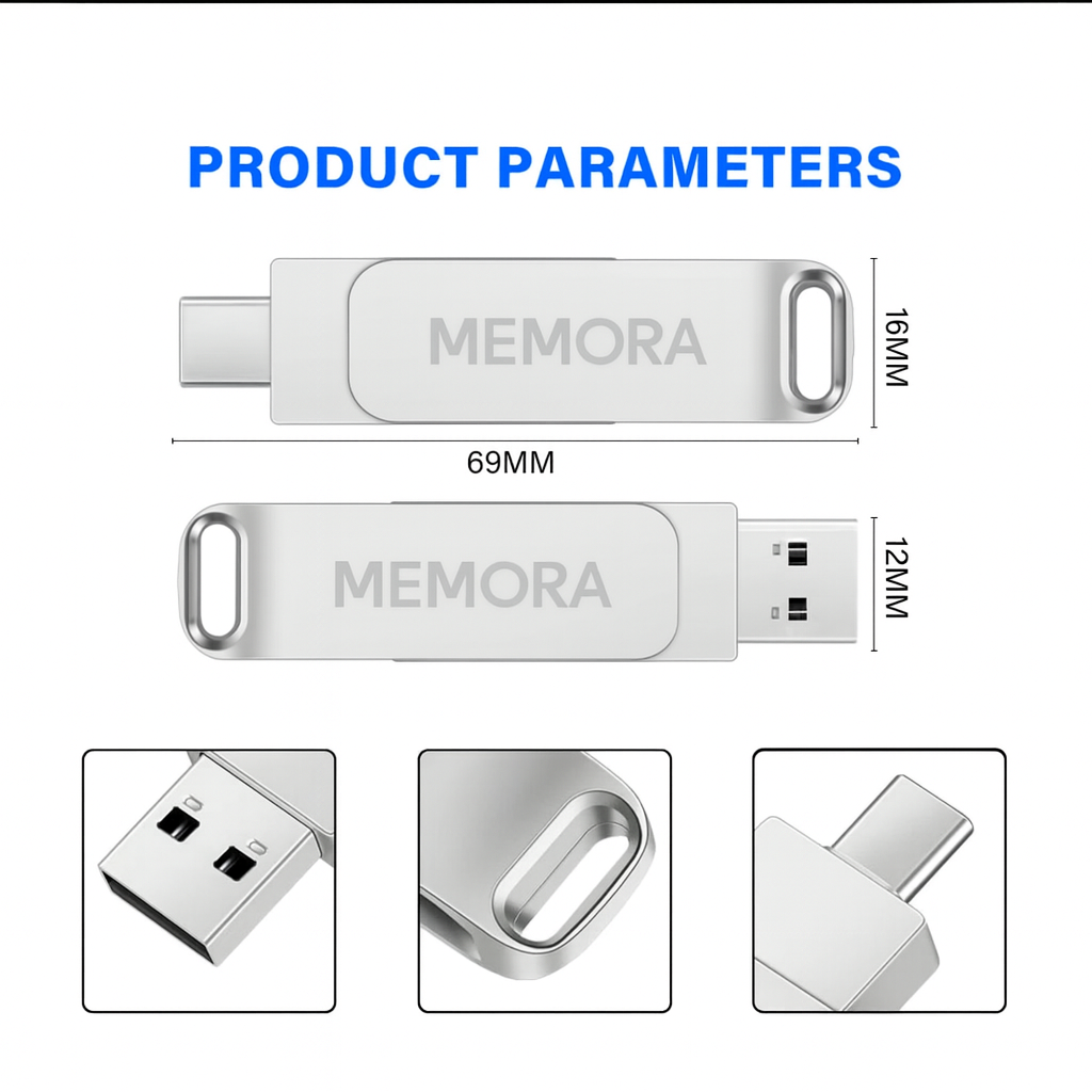 USB 2.0 TYPE-C Flash Drive USB C Flash Drive Metal Silver New Product Rotatable