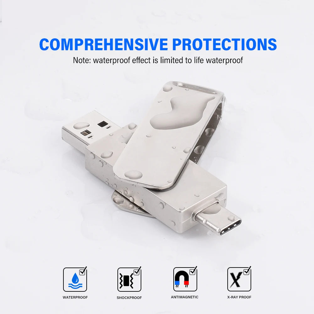 USB 2.0 TYPE-C Flash Drive USB C Flash Drive Metal Silver New Product Rotatable